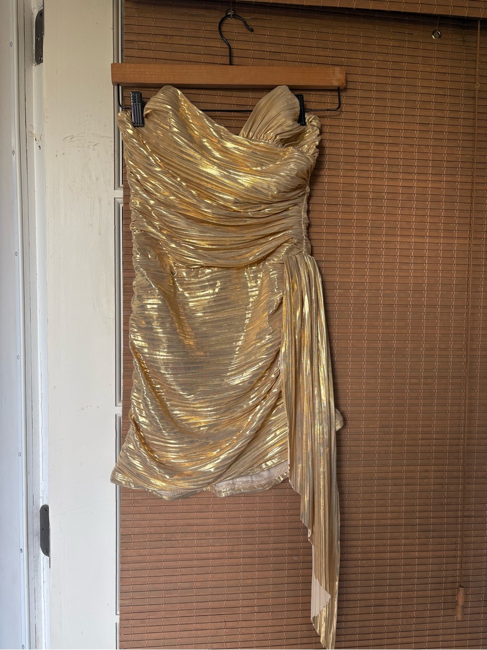 Lucy in the Sky Metallic Gold One-Shoulder Draped Cocktail Dress